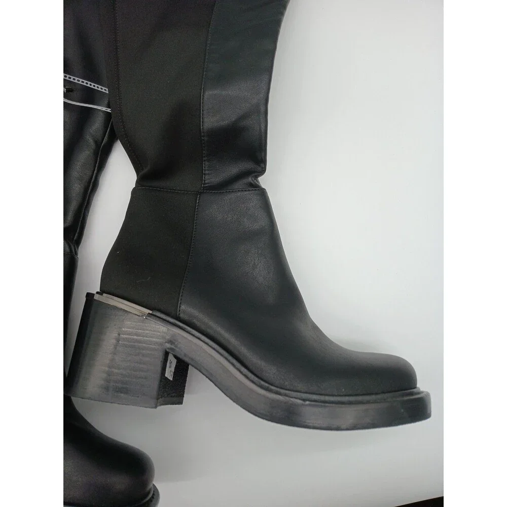 DKNY Black Smooth Heeled Over The Knee High Boots With Metallic Accents Size 7